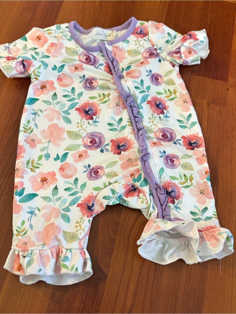 Marie Nicole Floral Ruffle One-Piece in Pink and Purple